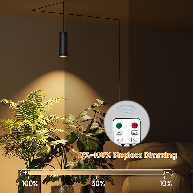 Remote Control Hanging Grow Lights for Indoor Plants 30W Hanging Plant Light with Auto On/Off Timer Full Spectrum LED Grow Light 3000K-5000K Dimmable Plug in Pendant Hanging Lights Black