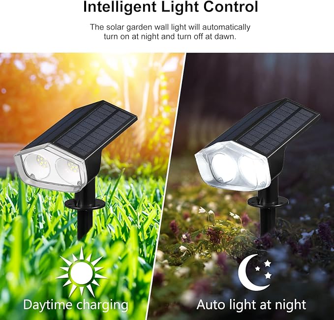 Ejoyous Solar Landscape Spot Lights 2 PCS Lawn Lamp Wall Light Outdoor Garden Lamp IP67 Water Proof Landscape Spotlights for Garden Patio Yard Fence Landscape Courtyard