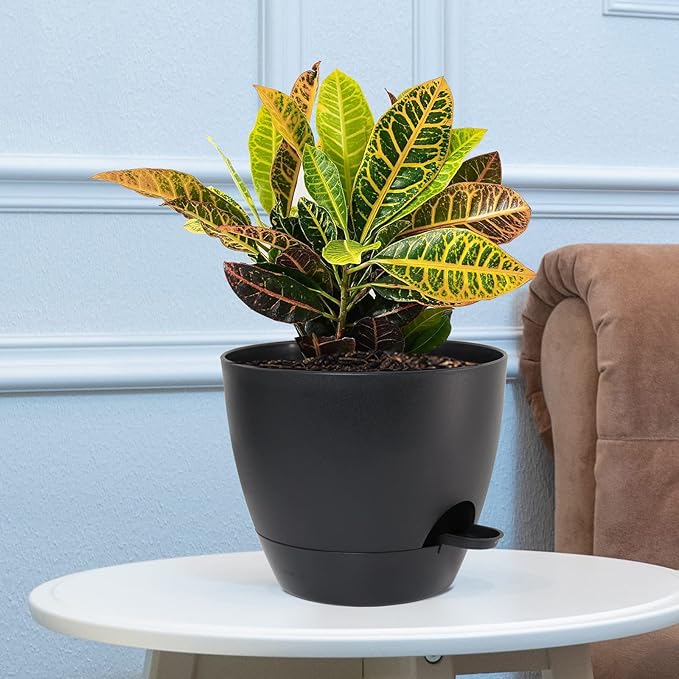 Large Self Watering Pots 12/10/9 Plastic Planters with High Drainage Holes and Deep Reservoir for Indoor Outdoor Garden Plants and Flowers Black