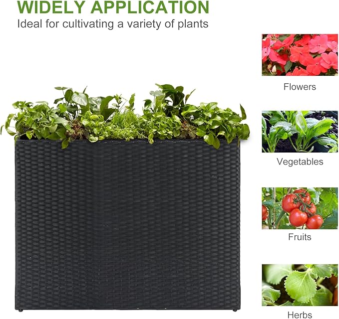 LEWIS&ampWAYNE Large Rectangular Block Planter Box Handmade Wicker Tall Planters for Outdoor Plants with Removable Liners Modern Planter for Indoor Outdoor Patio Deck - Black 38''x11''x30''