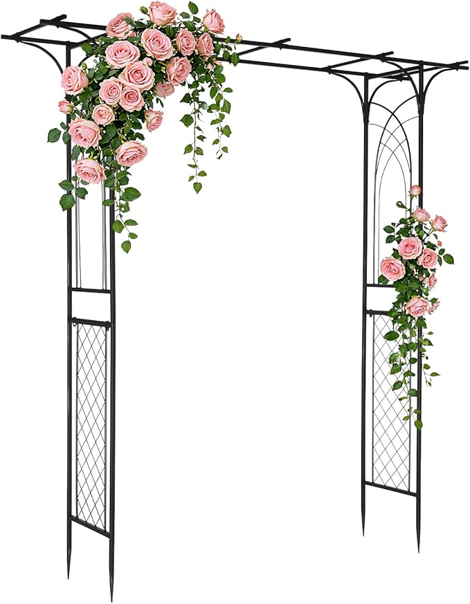 VINGLI Garden Arbor Arch for Wedding Ceremony Party Christmas Garden Decor Steel Garden Trellis for Plant Climbing Pergola for Garden Backyard Lawn (Flat Top)