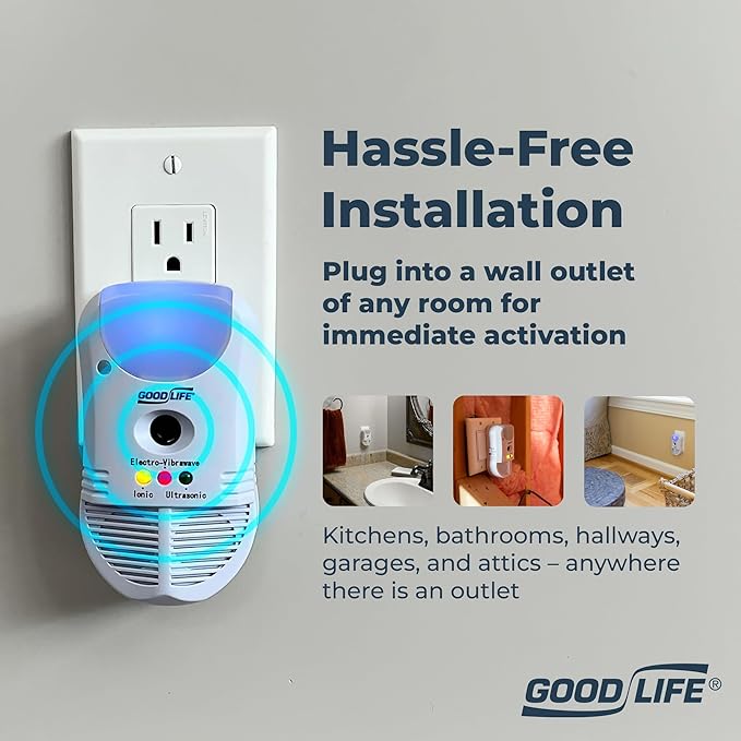 Good Life Inc. Ultimate AT Ultrasonic Pest Repeller - Indoor Rodent and Bug Repellent Plug-in - Effective for Mice Rats Roaches Scorpions Insects - Utilizes Ultrasonic Sounds &amp Air Cleansing