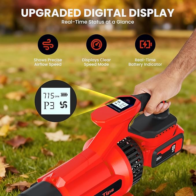 Cordless Leaf Blower for Milwaukee M18 Battery (Tool Only) – Powerful Brushless Motor Delivers Up to 715 CFM &amp 150 MPH 3-Speed LED Display Control Lightweight Design for Yard Lawn Driveway Sn