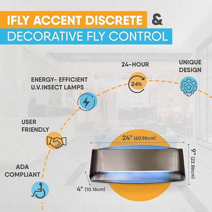 Gardner iFly Accent Decorative Wall Light UV Fly Traps for Indoors Bug Light Indoor Commercial Fly Trap for Restaurants Fly Traps for Indoors Gnat Catchers Indoor Bug Catcher Non-Zapper - SS