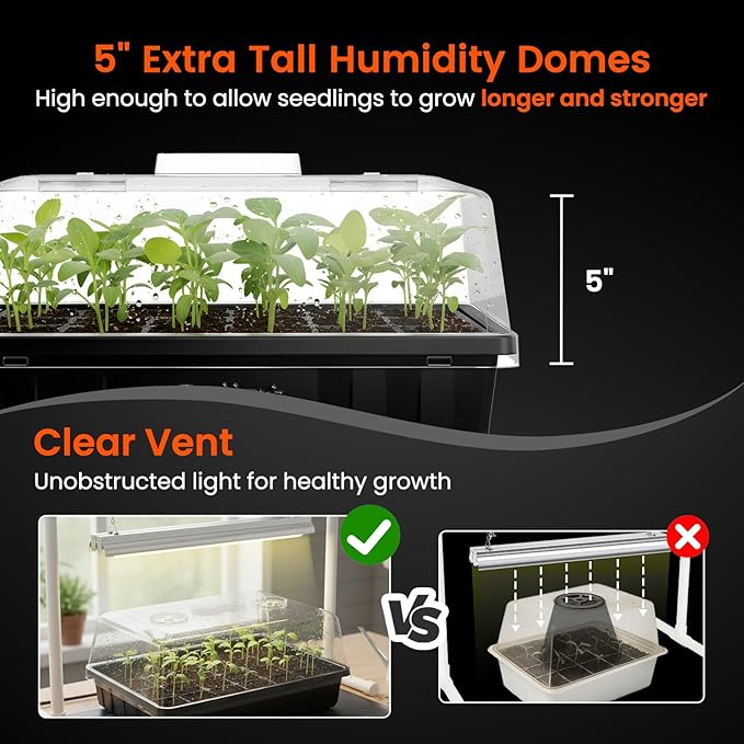 SOLIGT [Thick Plastic] 3-Set Strong Seed Starter Trays with 5 Humidity Domes for Seed Starting Germination Seedling Propagation &amp Plant Growing Holds 144 Cells in Total