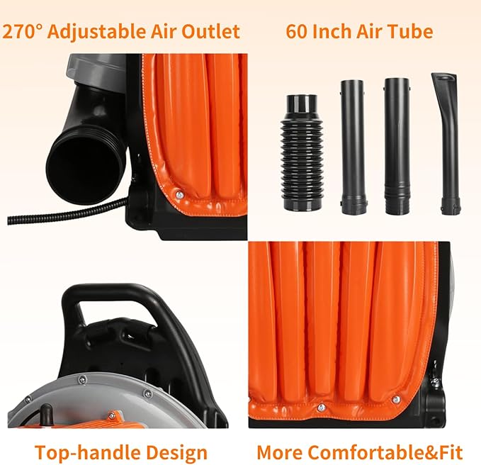 Backpack Leaf Blower 63CC 2-Stroke Engine Leaf Blower Gas Powered 665 CFM Leaf Blower Backpack Leaf Blower Gas with Powerful Wind from US (63CC Orange)