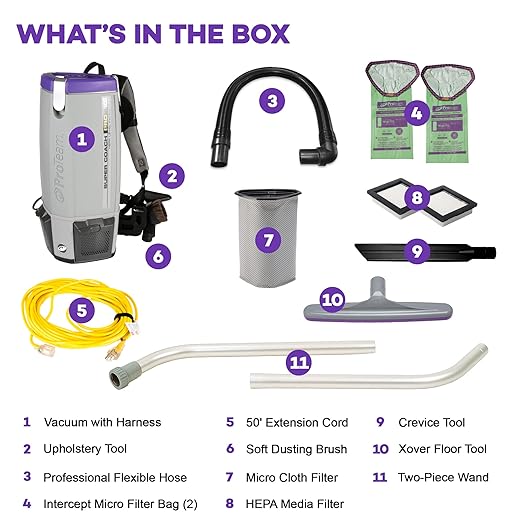 ProTeam Super Coach Pro 10 Backpack Vacuum Commercial with 2 Piece Wand Tool Kit 10 Quart Corded107304