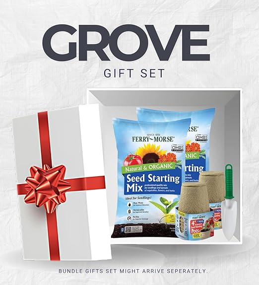 Ferry-Morse Organic Flower and Vegetable Seed Starting Mix 8 qt Bundle with Seed Starting Peat Pots &amp Hand Transplanter – Nurtures Strong Roots and Healthy Seedlings – Gift Set (5 Items)