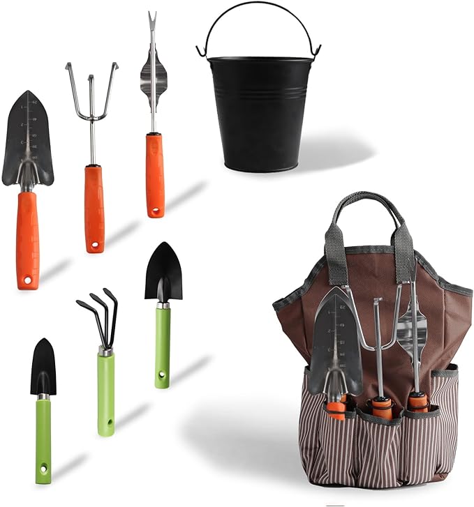 Garden Tool Set 8Pcs Stainless Steels Garden Hand Tools Kit Durable Rust-Proof Gardening Tool Set with Handbag for Family