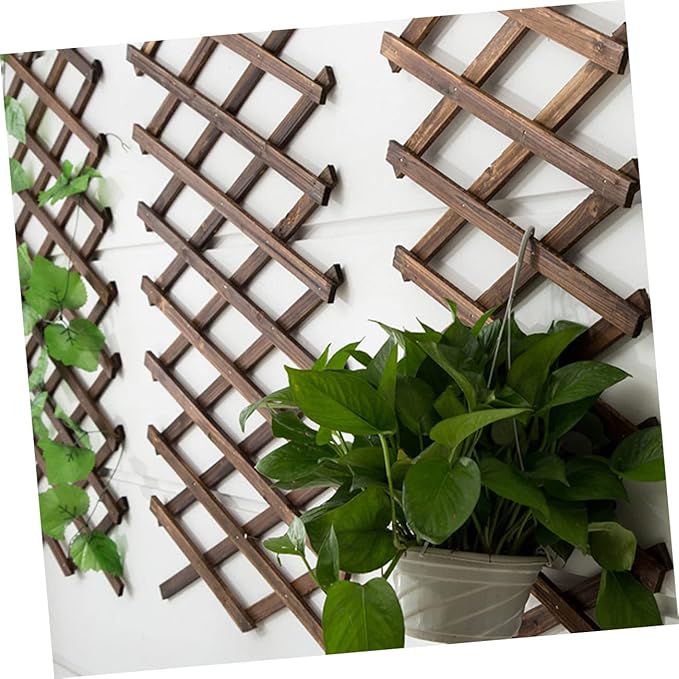 Expandable Wooden Garden Trellis Thick Carbonized Wood Climbing Plant Support Wall-Mounted Fence Panel for Outdoor Garden Decoration and Plant Climbing