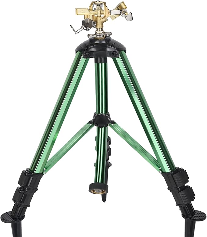 Impact Sprinkler on Tripod Base 360° Adjustable Brass Sprinkler Head with Stakes Heavy Duty Metal Tripod Lawn Sprinkler for Large Area Lawn Yard &amp Garden Irrigation 1 Pack