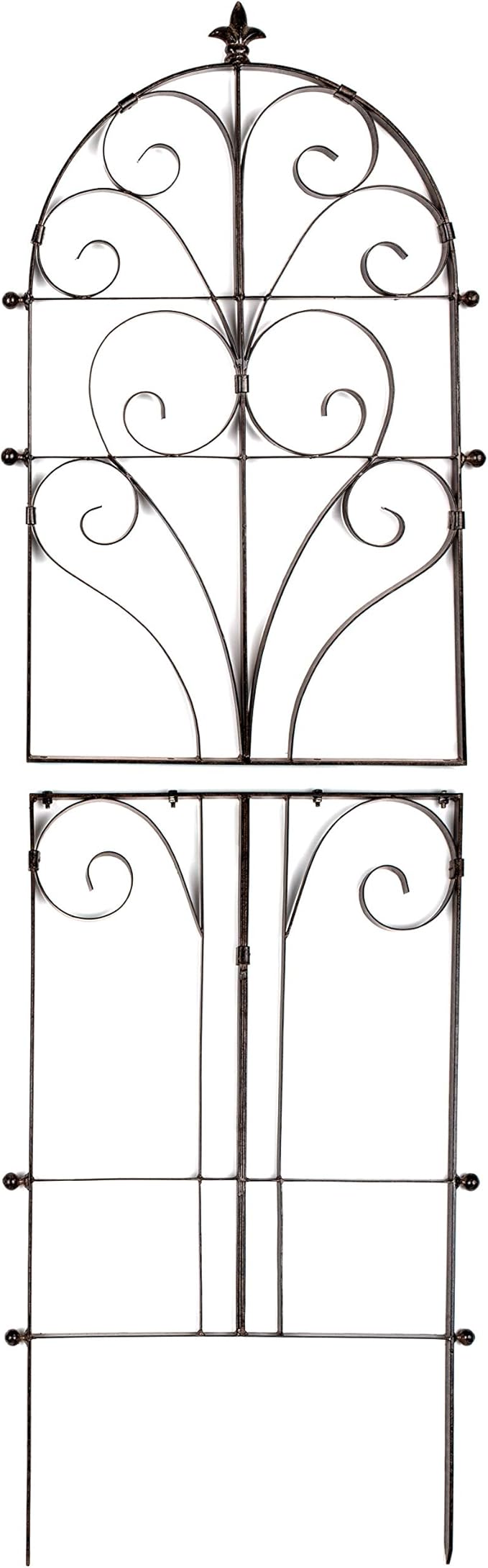 H Potter Large Metal Garden Trellis 73.5 Installed Height — 34-Lb Heavy Duty Iron Scroll Trellis for Roses Ivy &amp Clematis — 84 Overall with Ground Spikes Freestanding (GAR214 Large)