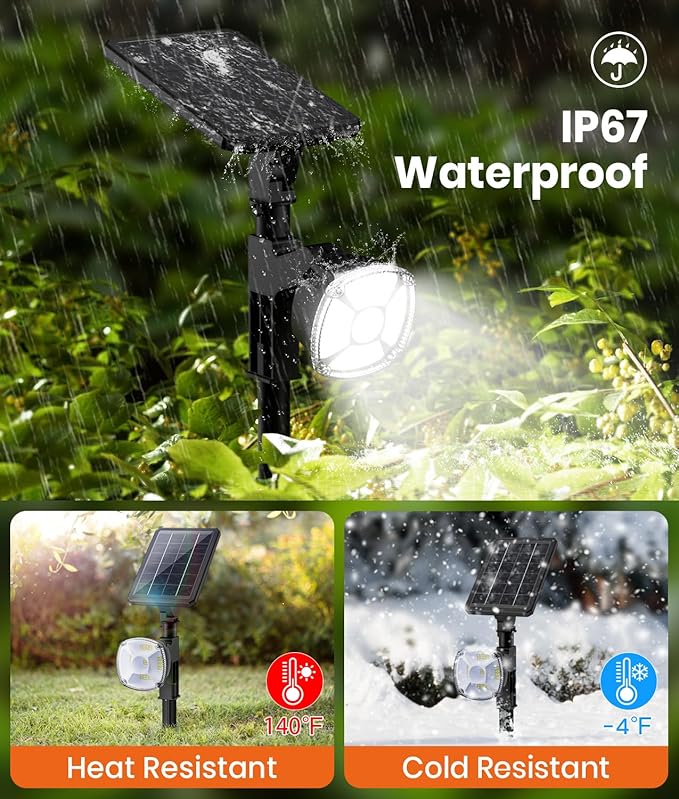 Solar Spotlights Outdoor Waterproof IP67Cool White LED Floodlight4 Pack360°Adjustable Prowered Panel3 Lighting ModesGarden Decor Outside Spot Lights Focus for Yard/Landscape/House/Lawn/Patio/Tree