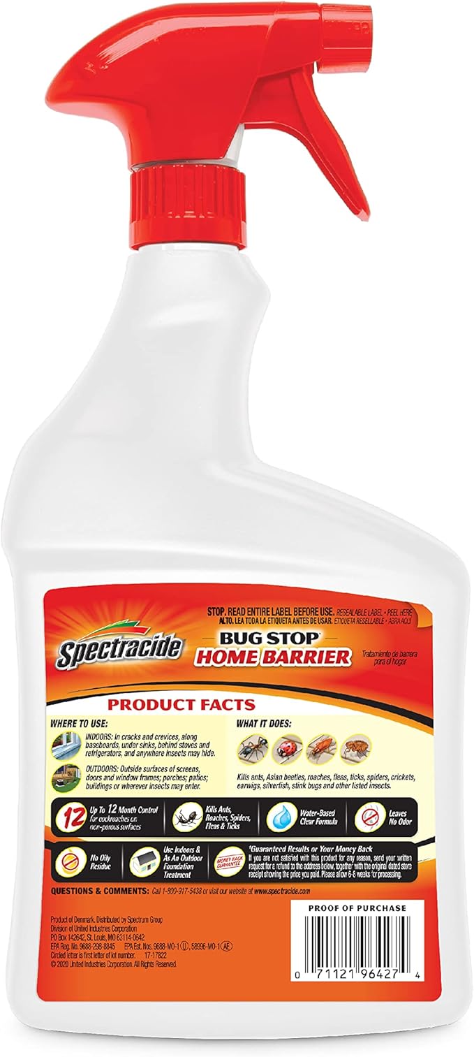 Spectracide Bug Stop Home Barrier 32 oz - 6 Count Ready-To-Use Indoor Plus Outdoor Insect Control Brown