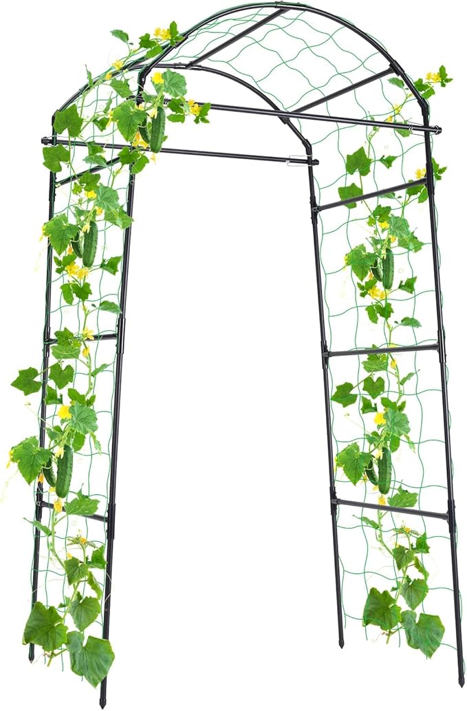Cucumber Trellis 6.7ft Tall Garden Arch Trellis for Climbing Plants Outdoor Arbor Support Vine Vegetable Tomato Bean Pea Grape Squash Pumpkin Cucumber Raised Bed Lightweight Black