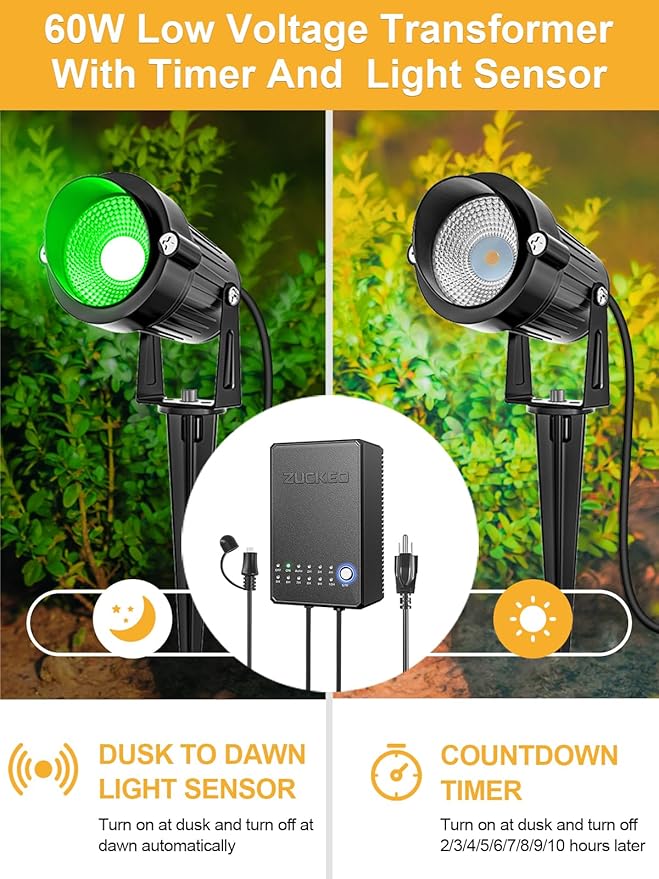ZUCKEO All-in-One RGBW Landscape Lighting Kit 5W Color Changing Low Voltage Landscape Lights with Transformer and 80FT Wire LED Multi-Color Landscape Spotlights for Holiday Yard Garden House 8Pack