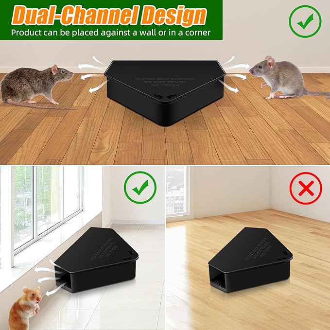 16 Pack Mouse Stations with 16 KeysReusable Box Station for Small Mice Rat for Indoor OutdoorTamper-Resistant Entry for Kitchen Garage Basement Patio (Empty ContainerBlack)