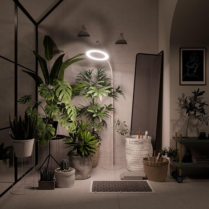 Plant Grow Light for Indoor Plants Full Spectrum Grow Lamp with Pedestal Stand Automatic Timer for 3H/9H/12H Height Adjustable 51-67in White