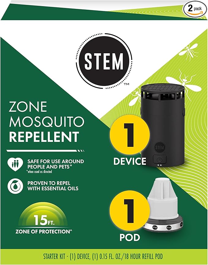 STEM Zone Mosquito Repellent Device Easy-to-Use Outdoor Insect Protection with Proven Essential Oils People and Pet Safe Solar and USB-C Charger Waterproof - Includes 1 Device &amp 1 Pod