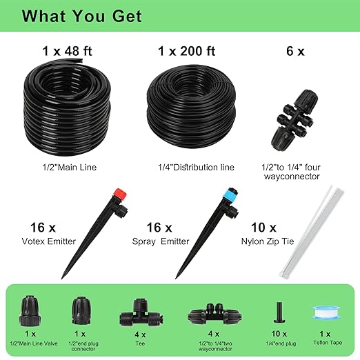 Drip Irrigation System Kit – 2026 New Quick-Connect Automatic Watering &amp Misting System with 48FT 1/2 Tubing Large Coverage &amp Water-Saving for Greenhouses Lawns Gardens Raised Beds