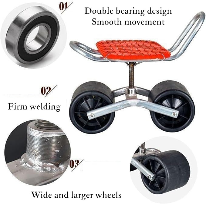 Rolling Garden Work Seat with WheelsFoldableAdjustable 360-Degree Swivelfor Lawn Yard Outdoor Planting(2-Wheeled)