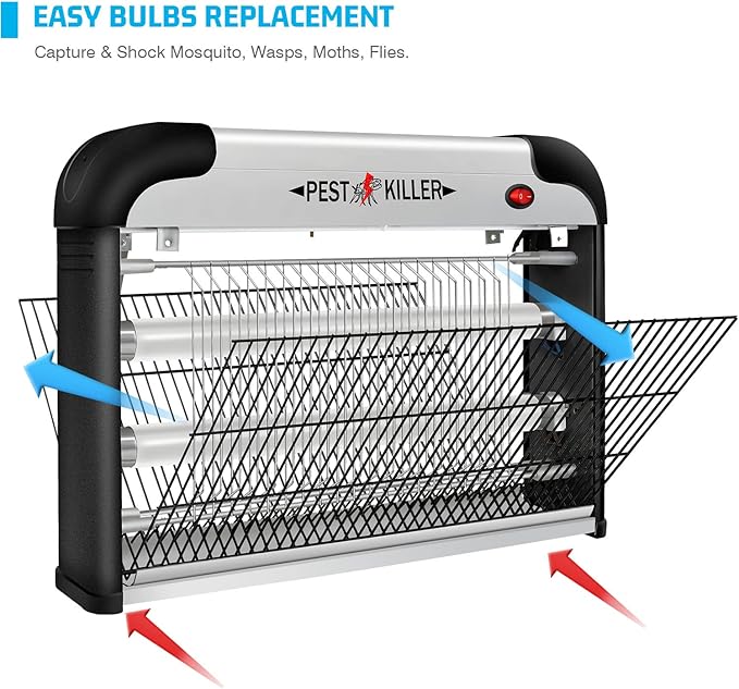 Indoor Electric Bug Zapper 2800V Powerful Flying Insect Mosquito Killer w/ 20W Blue Light Attract Plug-in Pest Control Machine for Moth Fruit Fly Fungus Gnat Garage Bug Catcher/Eliminator/Trap
