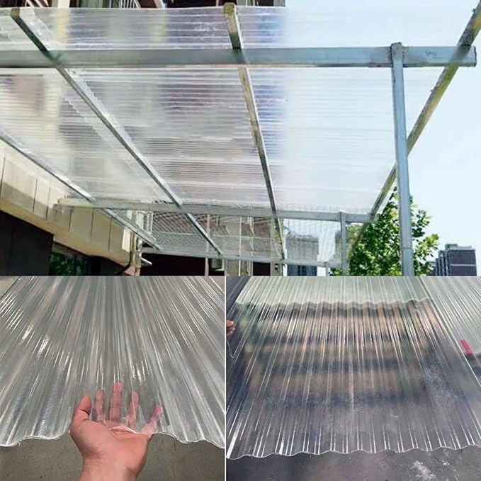 Corrugated Bitumen roof SheetInsulating Roofing Cladding1.2 Thick Clear Roofing PanelFRP Daylighting PanelsRain Awningfor Sunroom Carport GreenhouseCustomizable (35x55in)