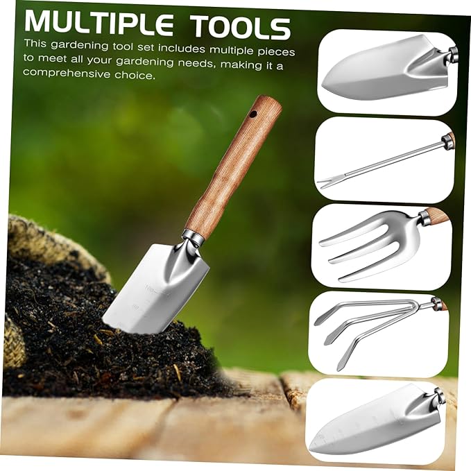 Kisangel 1set Garden Tool Set Stainless Tools Ash Handles Lightweight and Stylish Gardening for Men and Women for Digging Planting and Pruning