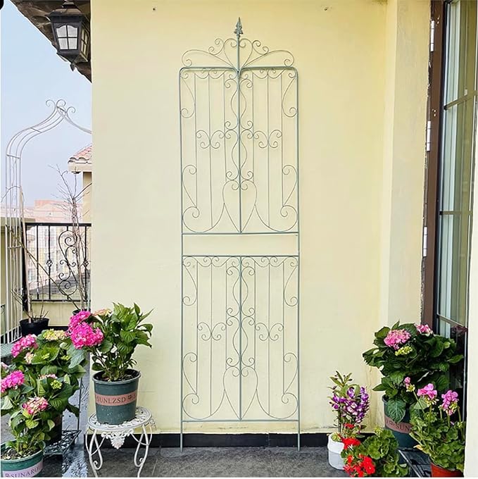 Sungmor 2 Pack Large Garden Trellis for Climbing Plants 92.5 Inch Tall Rustic Green Garden Metal Trellis Decorative Trellis for Outdoor Rose Vines Cucumbers Support Greenhouse Flowerbed Backyard