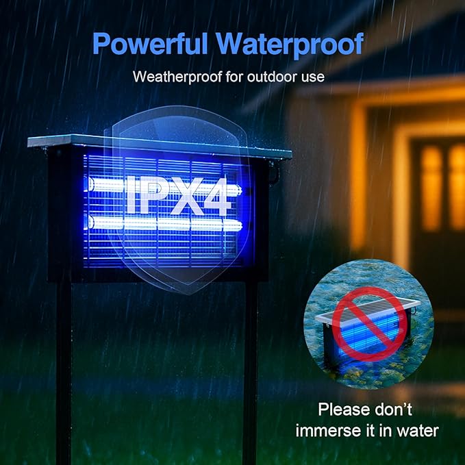 Solar Bug Zapper Outdoor Powerful Mosquito Zapper Electric Mosquito Killer Outdoor Waterproof &amp Portable Fly Killer Rechargeable Flying Insect Trap for Patio Yard Garden Home Camping Blac