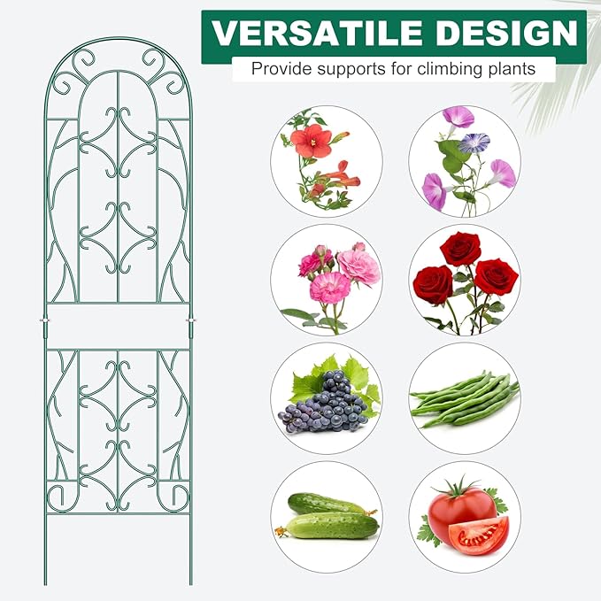 4 Pack Metal Garden Trellis for Climbing PlantsGreen Metal Garden Trellis for Vines Plant Rose Vegetable SupportLarge Decorative Outdoor Trellis