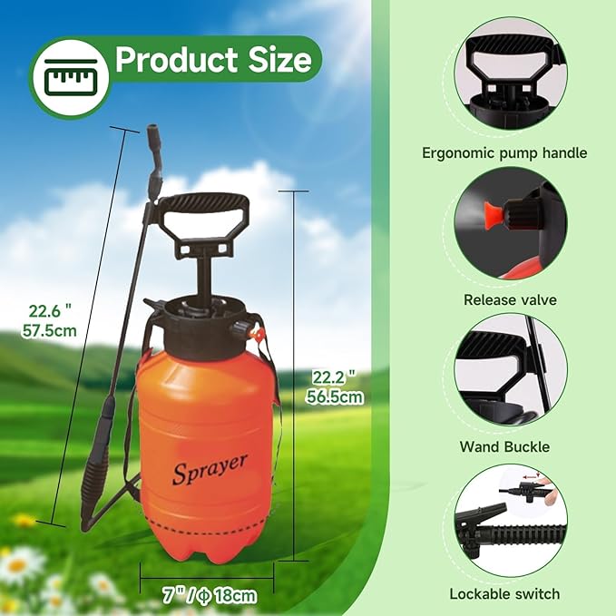 Sprayer for Yard Garden and Agriculture Spraying Plants Garden Watering Weeds and Pets Control All-Purpose Cleaning 2 Gallon (8 Liter)