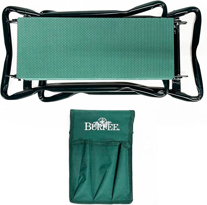 Burpee Multi-Function Garden Kneeler Seat with Padded Cushion and Detachable Tool Bag Versatile Garden Stool with Foldable Frame Ideal for Outdoor Gardening Enthusiasts (Green)