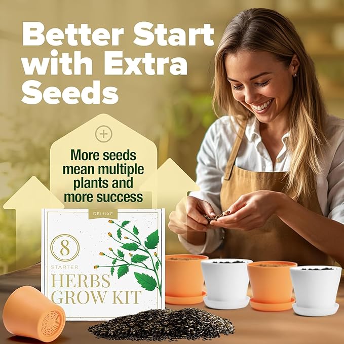 HOME GROWN Gift Herb Kit – 8 Herb Seeds Set with Basil Cilantro Mint &amp More Complete Indoor Grow Kit for Kitchen Gardening Gifts for Women &amp Men Ideal for Cooking &amp Home Décor