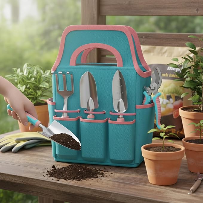 Garden Tool Set 6Pcs Essential Gardening Supplies Kit with Trowel Transplanter Hand Rake Pruner Outdoor Hand Tools for Women &amp Men