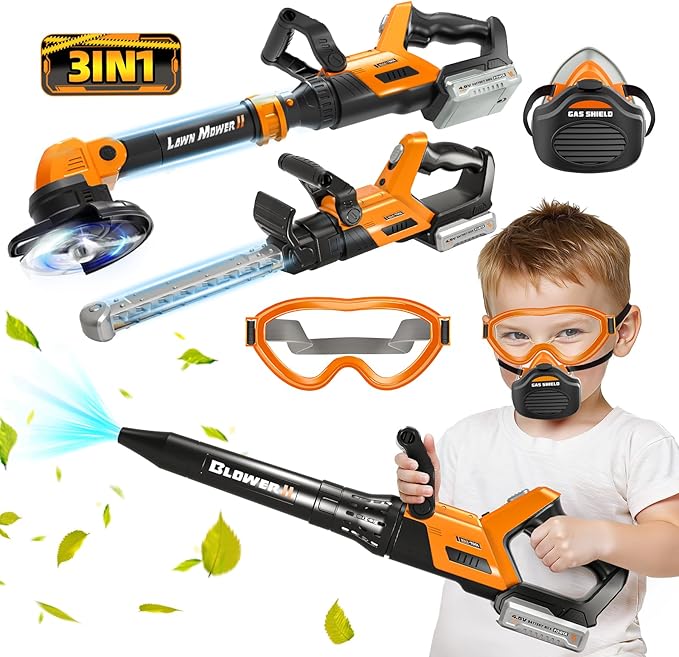 Kids Tool Set 3 in 1 Kids Power Garden Tools with Sounds &amp Lights Toy Weed Wacker Toy Leaf Blower and Hedge Trimmer Outdoor Toys Toy Tools Christmas Birthday Gifts for Boys 3 4 5 6 7 8 Year