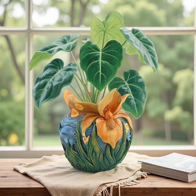 Starry Night Floral Planter Unique and Interesting Abstract Art Flower pots Vibrant Colors Perfect for Home/Garden Artistic Decoration (Flowers)