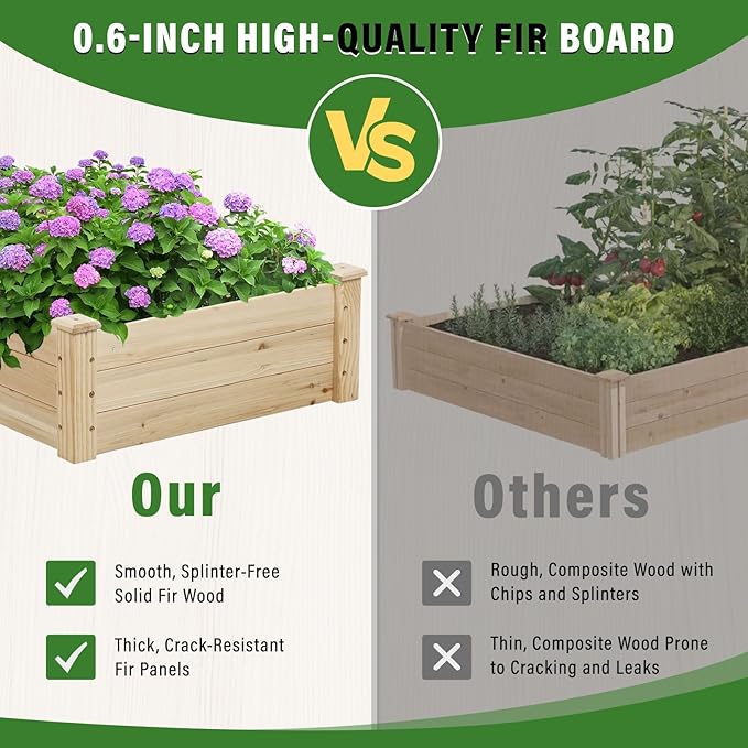 Oakcloud Outdoor 8ft Wooden Raised Garden Bed Planter Box Kit and 4 Garden Bed Fences for Vegetables Fruits Herb Grow Gardening