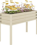 Galvanized Raised Garden Bed with Legs Large Elevated Planter Box for Vegetables Outdoor Garden Bed for Patio Backyard Balcony Self Watering Metal Planter Beige
