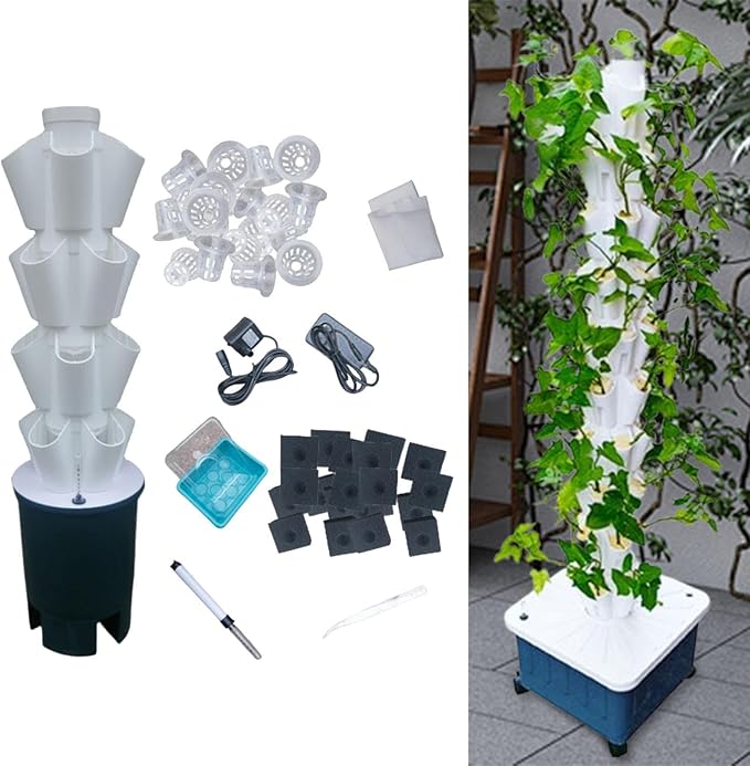 Hydroponic Grow System Vertical Hydroponic Column 20 Holes US Adapter Balcony Gardening Stand for Gardening Lover Nursery