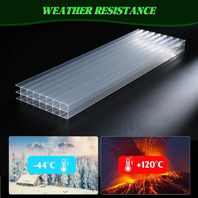 6 Pack Polycarbonate Greenhouse Panels - 4' x 2' x 0.24 Twin-Wall UV Resistant Sheets for Outdoor Garden &amp Greenhouse Covering Impact-Resistant Shatterproof and Weatherproof for Year-Round Use