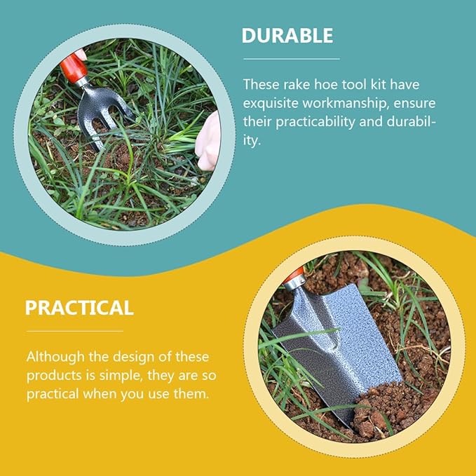 Sewroro 5pcs Garden Tool Set Flower Planting Shovel Handle Rake Multipurpose Outdoor Gardening Tools Soil Loosening Planting Home and Patio Use