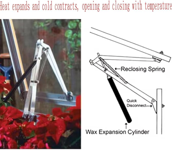 Automatic Greenhouse Ventilation Solar Thermal Roof Ventilation Automatic Window Opener Greenhouse Roof Ventilation and Cold Frame Greenhouse Automatic Temperature Control Support Accessories(1Set)