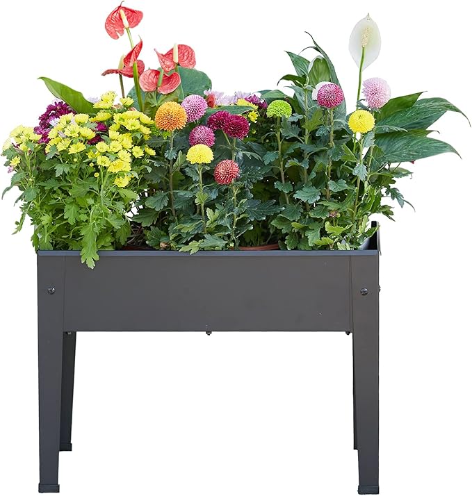 Raised Garden Bed Elevated Planter Black Metal Plant Box with Legs Standing Garden Stand Drainage Holes Black(24 L x 11 W x 18 H)