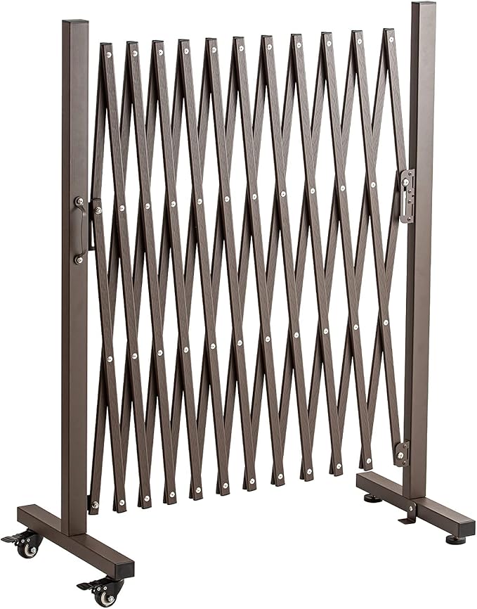 TECSPACE Aluminum Expandable Garden Fence Portable Barricade Gate with Casters Adjustable Retractable Fence Mobile Barricade Safety Barrier (Brown 130×15×41 inch)