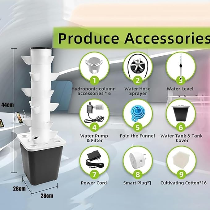 Hydroponics Growing Tower System 30 pods Vertical Indoor Herb Garden Germination Kit Smart Garden with Hydrating Pump for Herbs Fruits and Vegetables 10L Water Tank