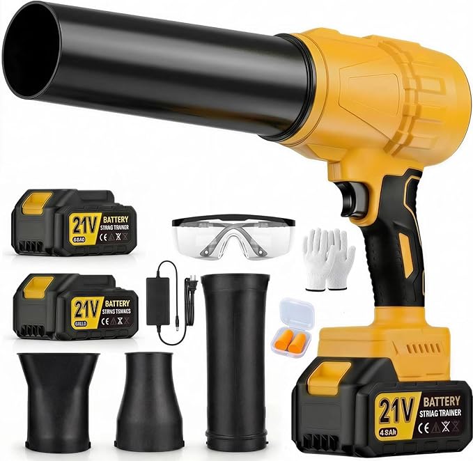 Leaf Blower Cordless 21V Electric Handheld Leaf Blower with 2 x 4.0Ah Batteries 3 Extended Nozzle Adjustable Speed Lightweight Blower Portable Dust Cleaner for Lawn Care Patio Cleaning Leaves