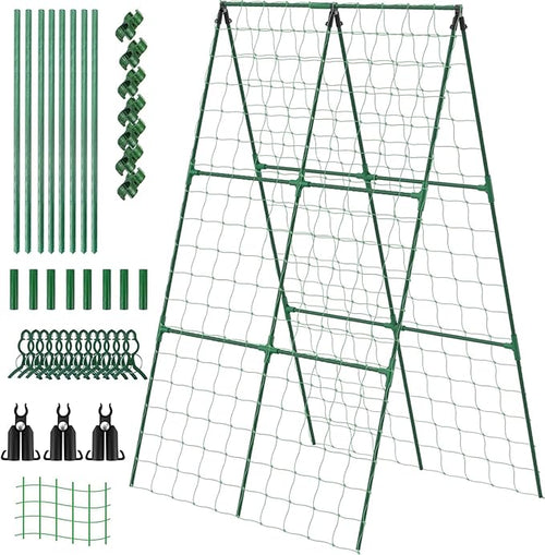 1 Set Cucumber Trellis for Raised Bed 48x48 Metal Garden Trellis Foldable A Frame Detachable Plant Support for Climbing Plants Tomato Squash Vegetable Cucumber for