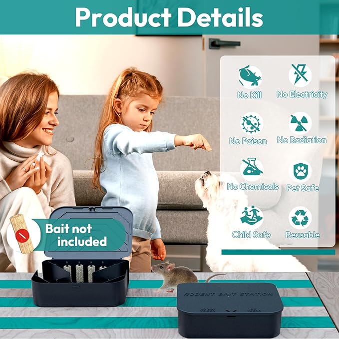 Rat Station Box with 1 Key Complete Rodent Solution Keeps Rats Away Pet &amp Child-Safe Lock &amp Key Available Reusable &amp Long-Lasting Indoor &amp Outdoor 2 Pack