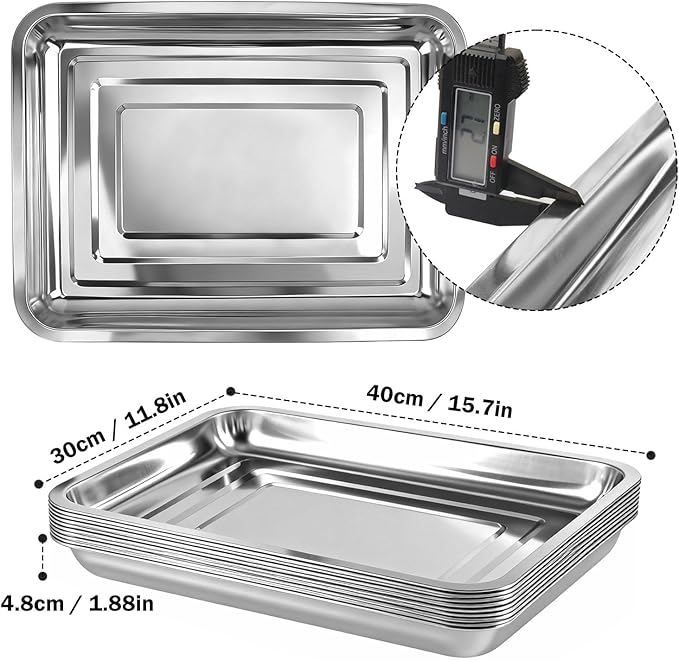 10-Pack 16 Inch Stainless Steel Growing Trays Heavy-Duty Metal Sprouting Tray for Plants Stainless Steel Plant Germination Trays for Hydroponics Transplanting (Silver)